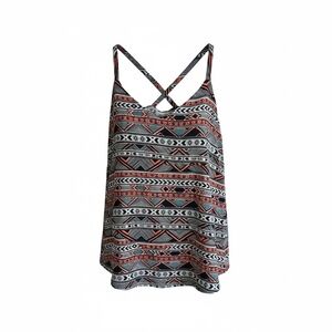 torrid Coral and Black Aztec-Pattern Crossback Cami